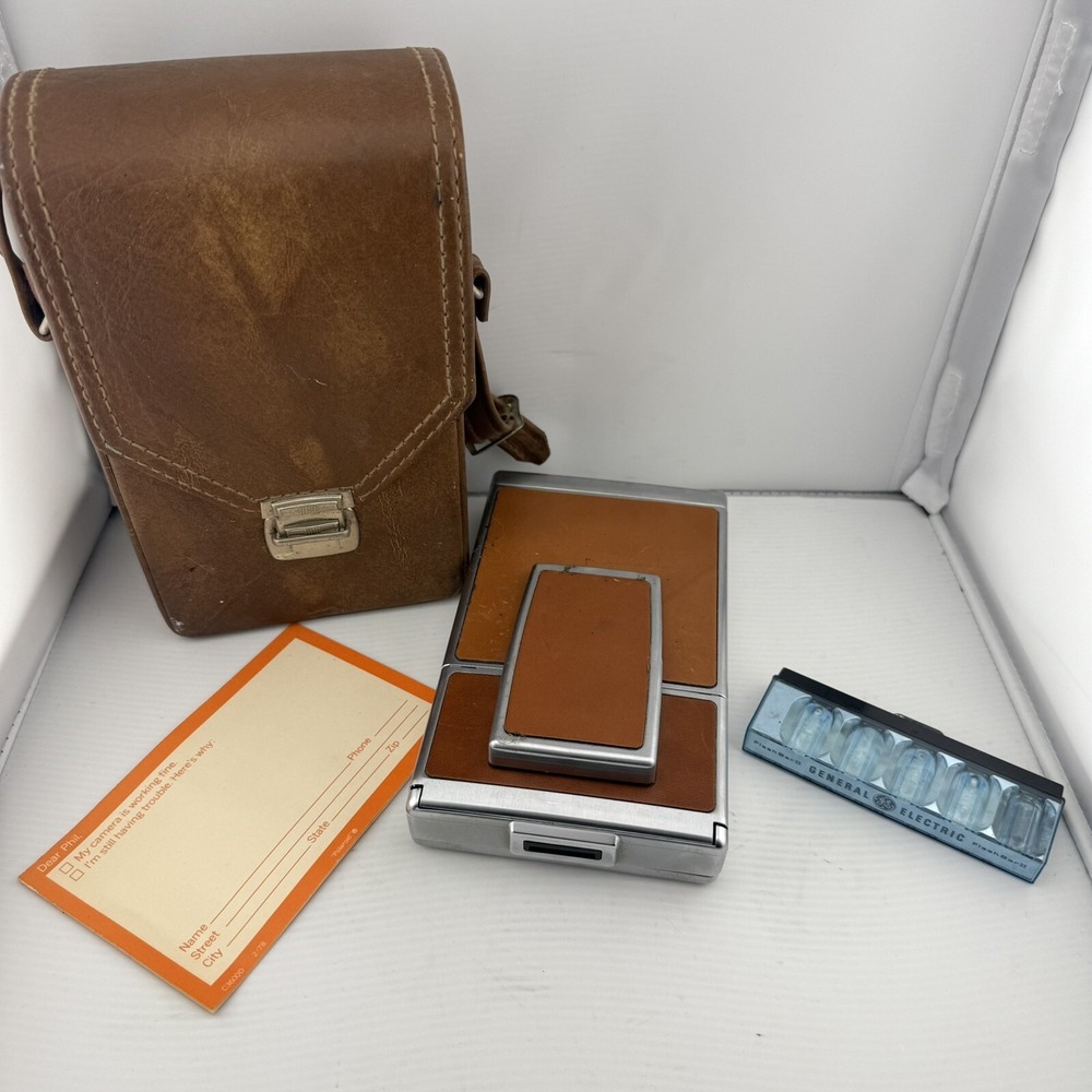 Vintage Polaroid SX-70 Land Camera Leather Folding Instant Film Case Flash Untes